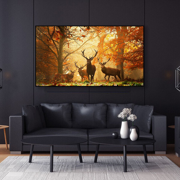 Decorative family painting, home hotal decor canvas painting, forest deer picture modern wall art painting