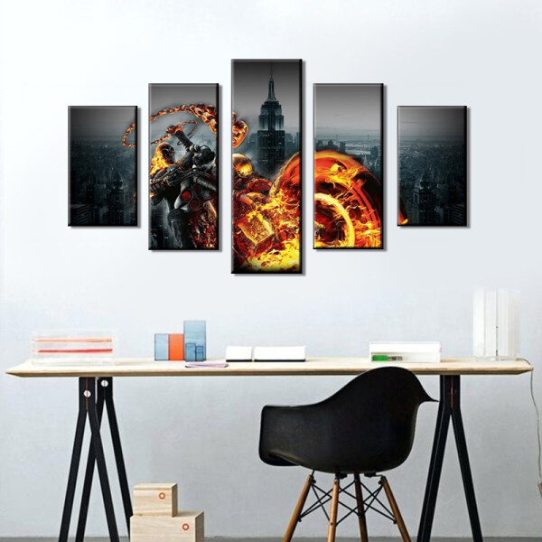 5 panels Motorcycle art painting Print cool canvas oil painting For living room office christmas decoration