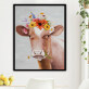 High Quality Animal Art Handmade Cow Head with flowers home Oil Painting on Canvas