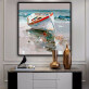 handmade oil painting A boat by the sea Thick texture home decor  Wall Decoration