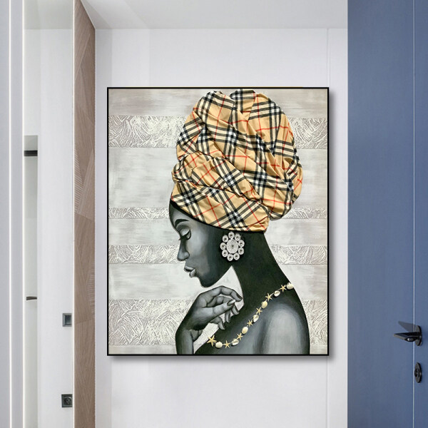 Home decoration hotel abstract black woman portrait painting unframed, handpainted acrylic color art oil painting