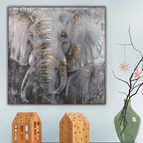 Handmade Oil Paintings 3D Grey elephant Abstract Panting Animal Canvas Wall Art For Home Decor