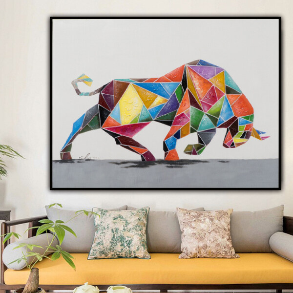 Skills Artist Hand-painted High Quality Abstract Animal Bull Oil Painting on Canvas Handmade Abstract Strong Bull Oil Painting