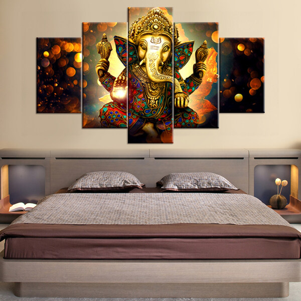 5 Panel India elephant abstract canvas printing for Home decoration