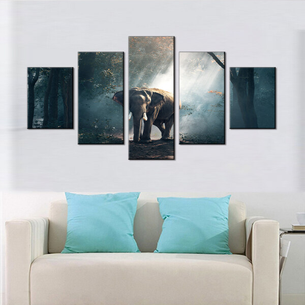 5 panels Elephant painting canvas Modern forest art paintings For living room office christmas decoration