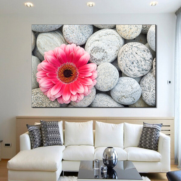 Pink Flowers Pebbles Home Abstract Art Oil Painting Wall Art Spray Painting