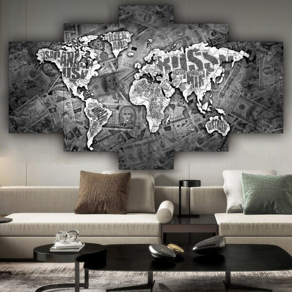 Wholesale high definition five piece oil painting map modern wall art print canvas painting