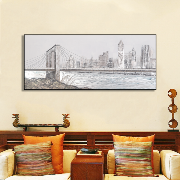 Hotel project modern wall oil painting, metal bridge abstract art painting kits, 100% handmade oil painting canvas