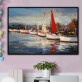 100% Handmade  Texture Oil Painting  Sailboats abound Abstract Art Wall Pictures for Living Room Home Office Decoration