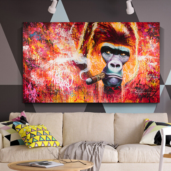 Smoking Chimpanzee Modern Frameless Printing Wall Art Home Decoration Living Room Oil Painting
