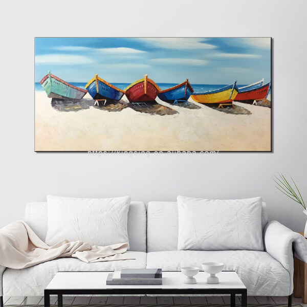 Latest product leisure beach boat theme painting print custom handmade oil wall painting