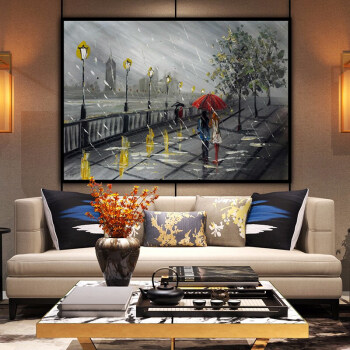 100% Handmade  Texture Oil Painting  Lovers in the rain  Abstract Art Wall Pictures for Living Room Home Office Decoration