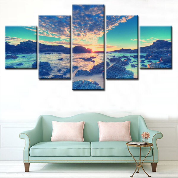 Wholesale Custom multi-panel Framed Paintings New Seascape Wall Art Landscape Beach Canvas Poster for home decor