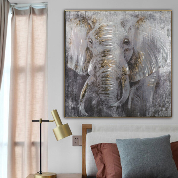 Handmade Oil Paintings 3D Grey elephant Abstract Panting Animal Canvas Wall Art For Home Decor