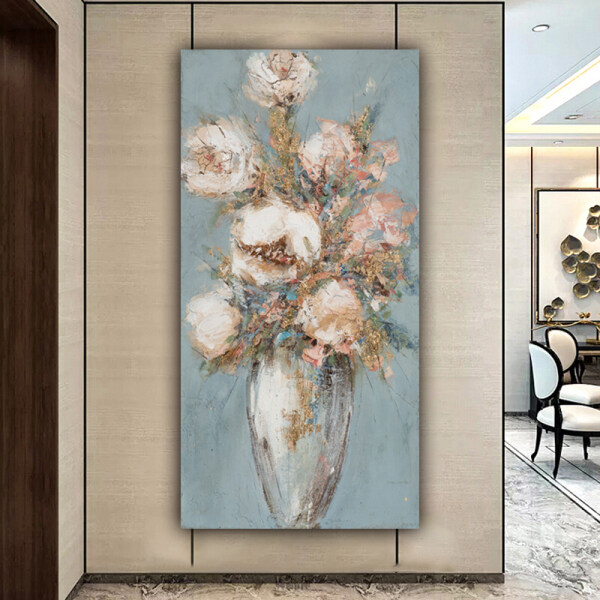 Handmade  Texture Oil Painting Flowers in vase Abstract Art Wall Pictures for  Home Office Decoration