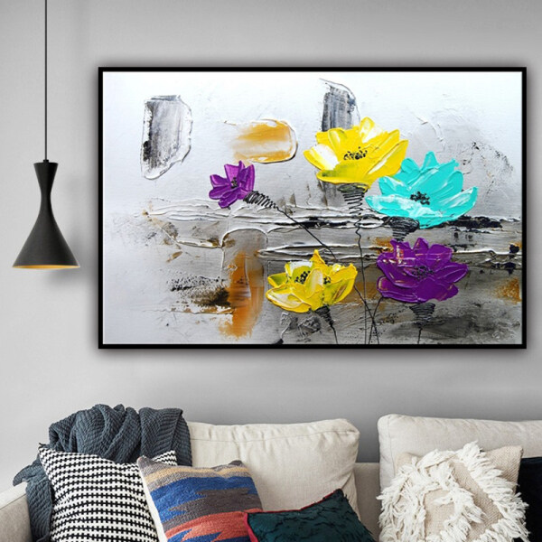 100%Handmade  Texture Oil Painting passion flower  Abstract Art Wall Pictures for Living Room Home Office Decoration