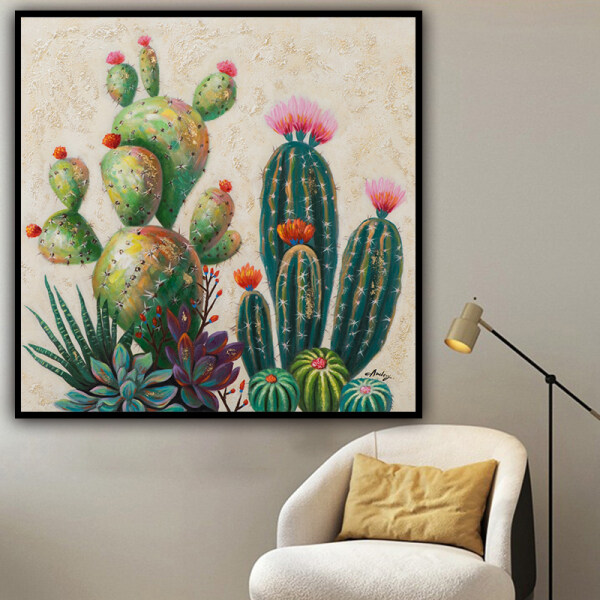 Botany Cactus Potted plant Frameless print Unframed Canvas Oil Painting Spray gift picture not handmade Colorful on the wall
