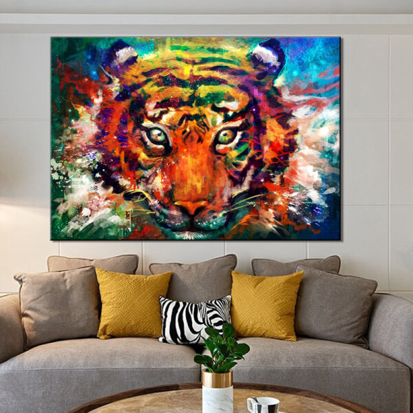 Colorful  Tiger  Painted Canvas Painting Posters and Prints Abstract Animals Wall Art Pictures for Living Room Decor Unframed
