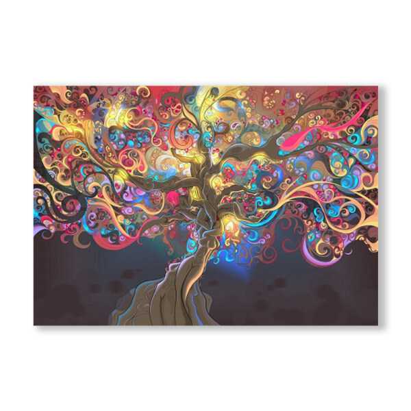 Abstract colorful tree on black background living room bedroom print decoration canvas painting