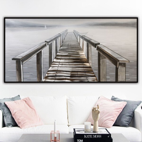 Home Decor Hand Made oil painting A bridge to the sea Decorative painting