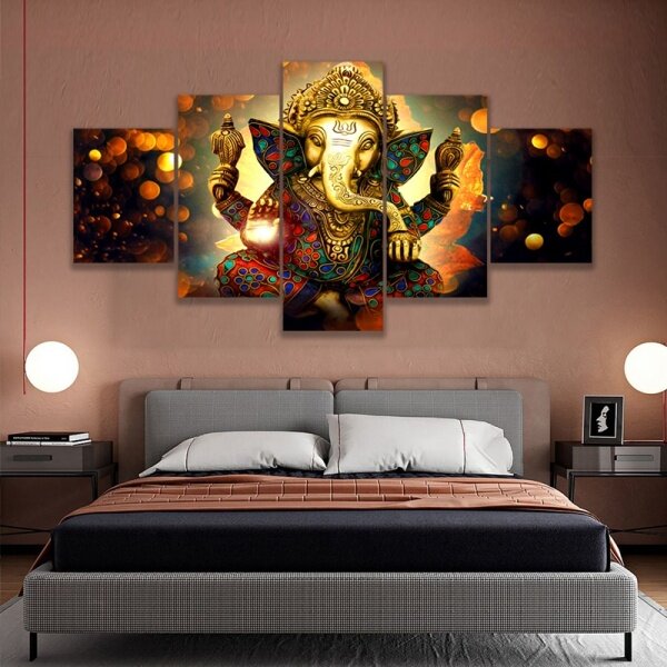 High Quality 5 Panels Canvas Print, Hindu God Portrait Canvas Print Wall Picture For Home Decoration
