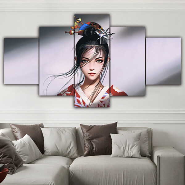 Antique cartoon beauty HD spray painting living room bedroom decorative painting five couplet set painting