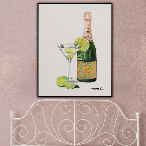 HD canvas painting hotel decoration painting wall art wine bottle and glass