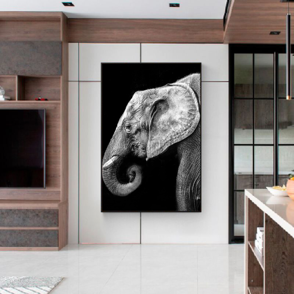 Modern simple porch decorative painting elephant space living room sofa background wall hanging painting corridor atmosphere black-and-white mural