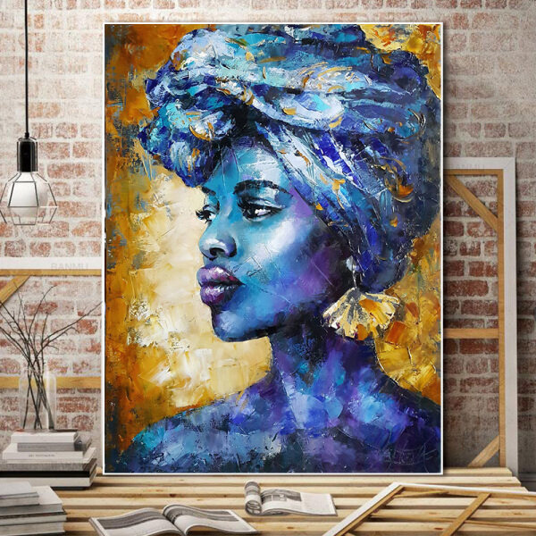 Abstract art blue African beauty canvas painting porch corridor vertical decorative painting