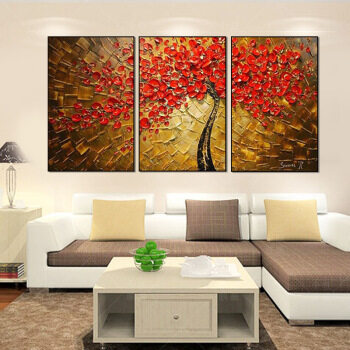 Hand painted flower knife painting three sets of painting living room sofa background wall decoration painting