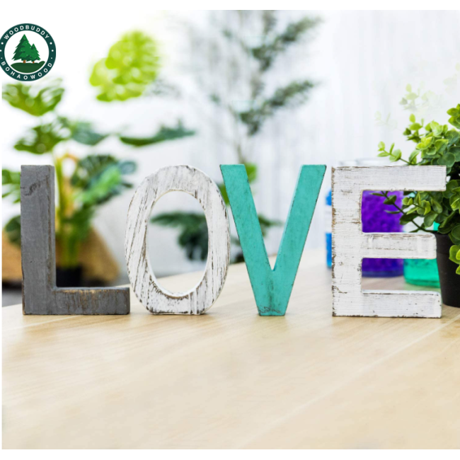 Rustic Wood Love Sign, Decorative Wooden Block Word Signs, Freestanding Wooden Letters, Rustic Love Signs for Home Decor,16.5 x 5.9 Inch, Multicolor