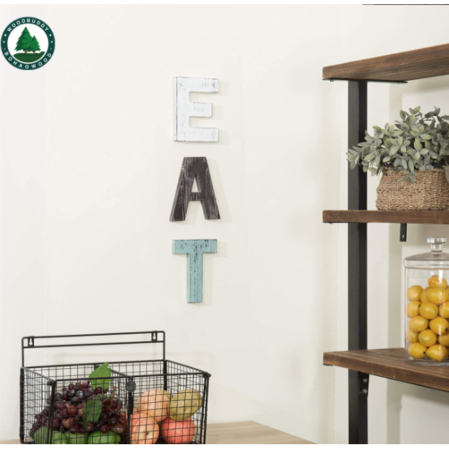 Rustic Multicolor Cutout Wooden EAT Letters, Wall Mounted Decorative Signs