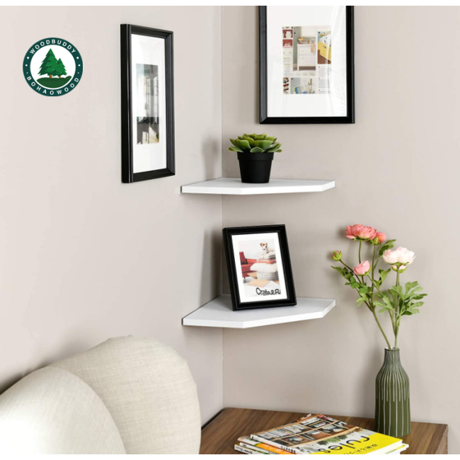12-Inch Floating Corner Shelves Set of 2, Wall Mounted Storage Shelf with White Finish for Bedroom, Living Room, Bathroom, Display Shelf for Small Plant, Photo Frame, Toys and More