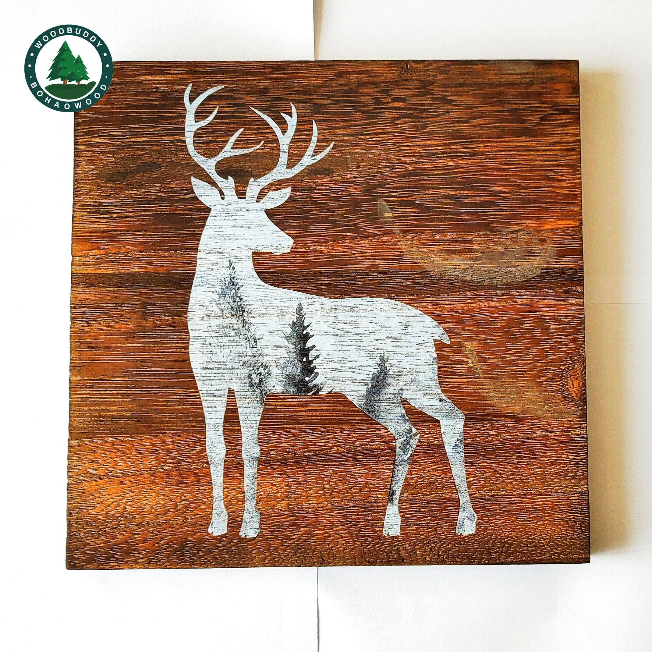 Wooden Cabin Decor with Bear, Deer and Moose - Woodland ...