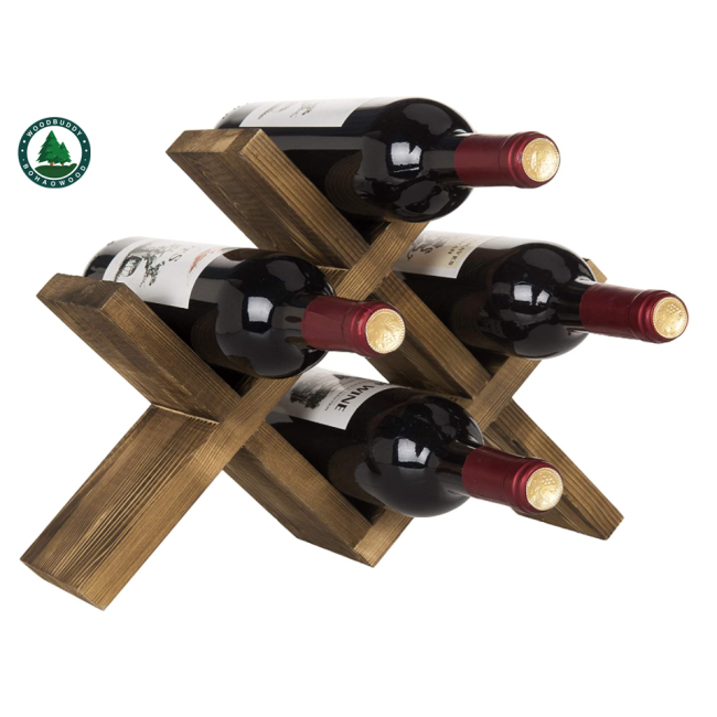 4-Bottle Countertop Rustic Brown Wood Wine Rack