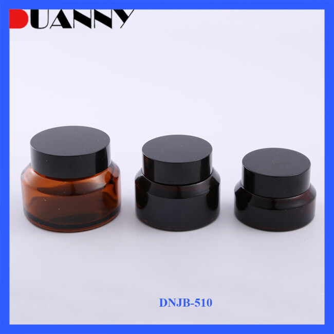 DNJB-510 Amber Round Glass Jar with Gold Metal Lid in Stock