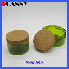 DNJE-502 PET Cosmetic Jar with Wood Grain Cover for Hair Products Body Butter