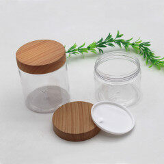 DNJE-502 PET Cosmetic Jar with Wood Grain Cover for Hair Products Body Butter