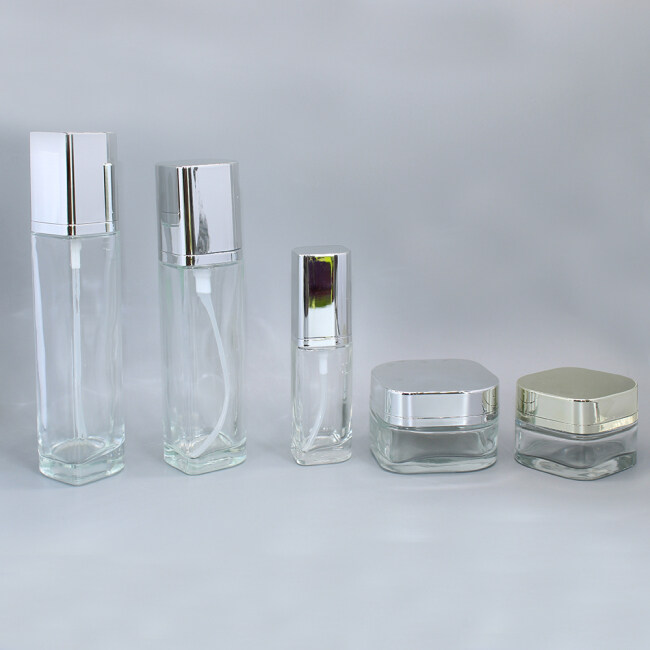 30g Clear Square Cosmetic Jar Container and Lotion Bottle Set