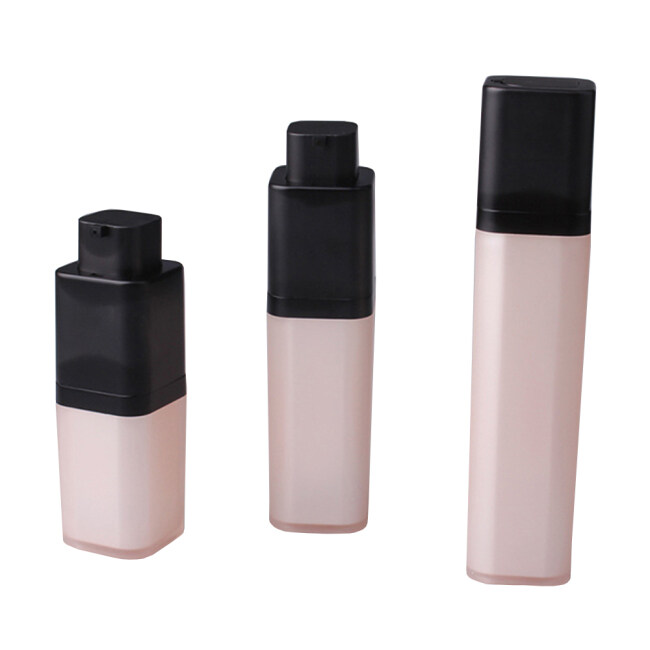 50ml Square Pink Cosmetic Acrylic Rotary Airless Pump Bottle with Black Top