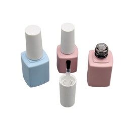 Green Square Glass Nail Gel Bottle with Cap and Brush