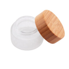 Luxury 30ml Small Frosted Cosmetic Glass Jars  Bamboo Lid DNJB-503