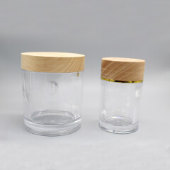 Round 130ml 320ml 480ml Large Plastic Storage Jar Container with Wood Lid