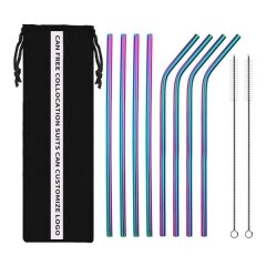 Reusable Stainless Straw 10 in 1 Set-Rainbow Color
