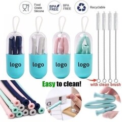 Portable Collapsible Silicone Straw With Travel Case