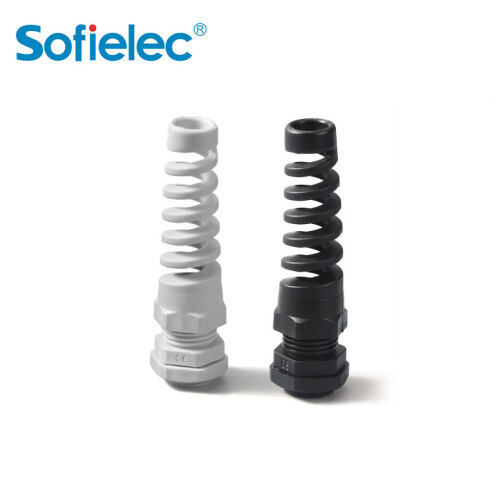 Black IP68 waterproof M25-LR plastic long thread spiral nylon cable gland  with strain relief