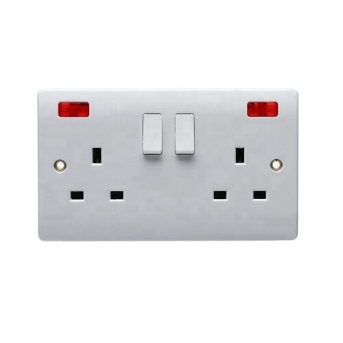 Durable double 13A wall push CE switches socket with neon
