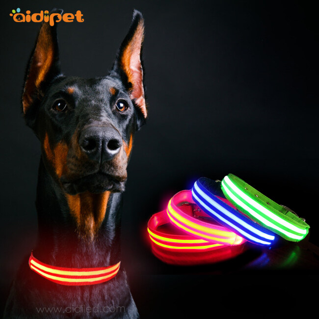 Металлическая пряжка Strong Light Up Ошейник для собак с перезаряжаемой батареей Пользовательский логотип Ошейник для собак