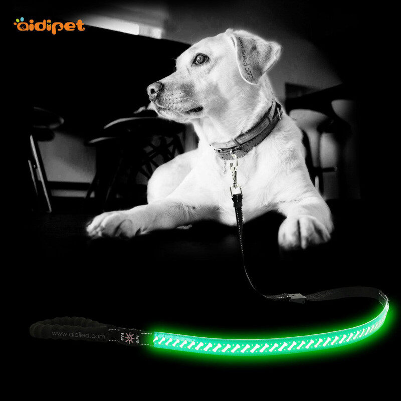 Hollow Printing Led Light Dog Leash Flashing PU Dog Leash Leather Luminous glow up dog Led Leash