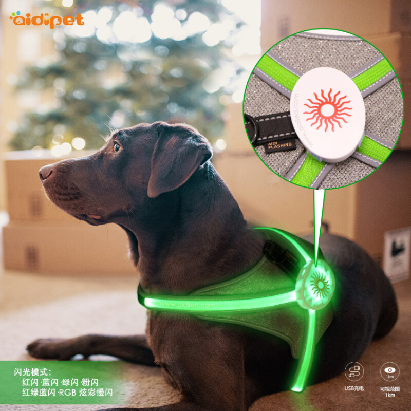 Nylon Custom Led Pet Dog Harness Adjustable New Design Breathable Quick Release RGB Flashing Dog Harness